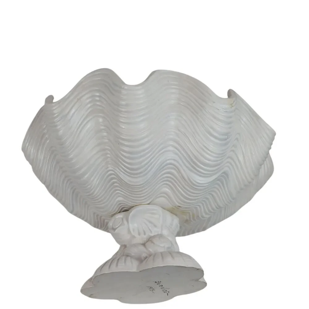 Vtg Large Deco Regency MCM Pink Ceramic Oyster Shell Clamshell Bowl Planter
